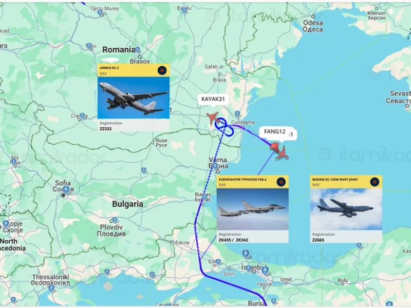 Avion britanic de spionaj și 2 avioane Eurofighter survolează România. Rusia le poate lovi oricând - Foto: Itamilradar
